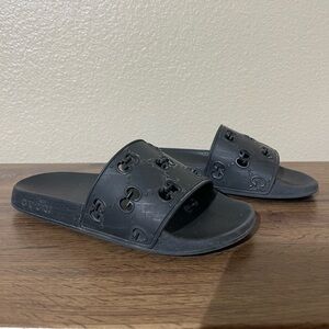 Gucci Rubber Embossed Black Slides